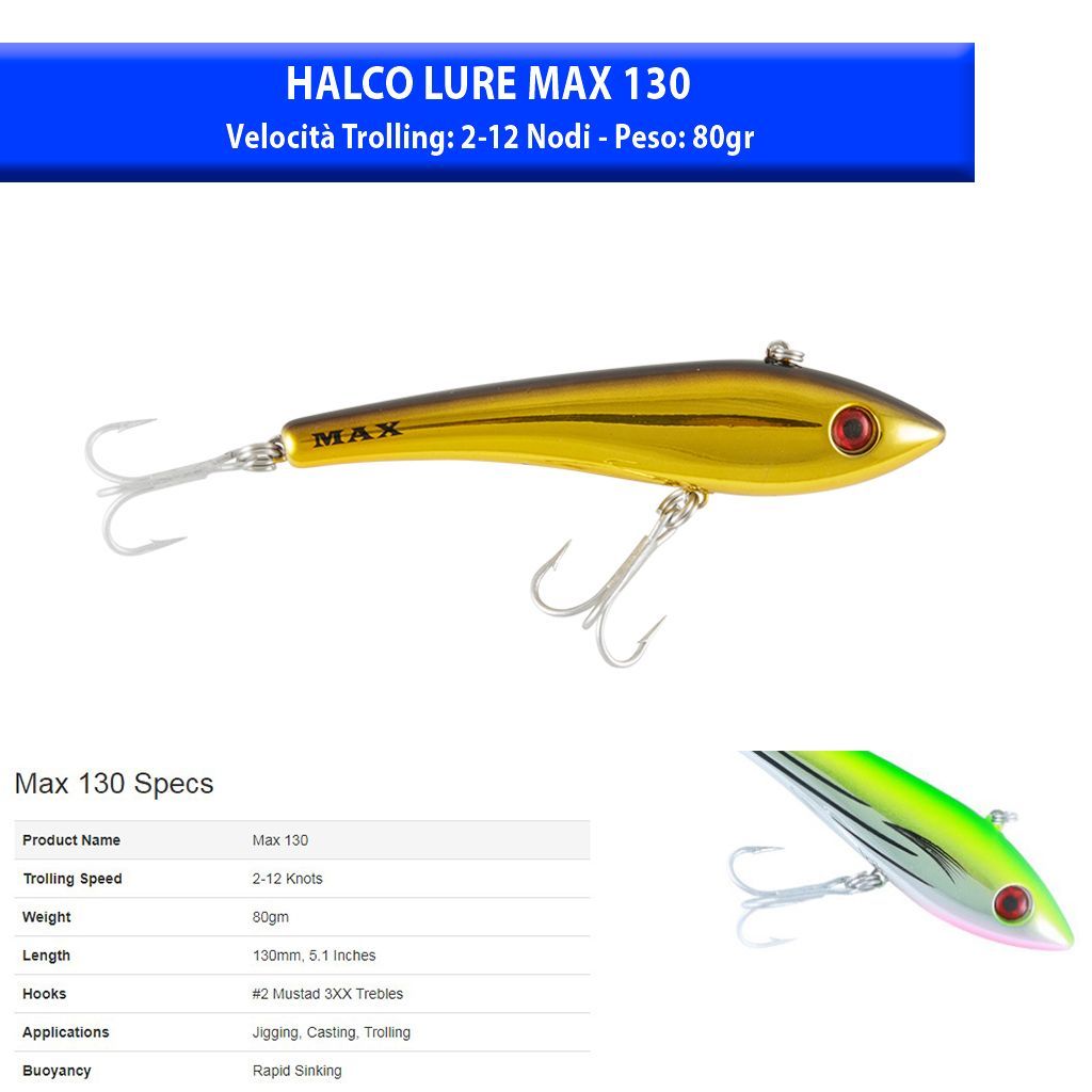 Halco Max 130 - 80g -Size 2 3XX Treble Hooks - White Red Head