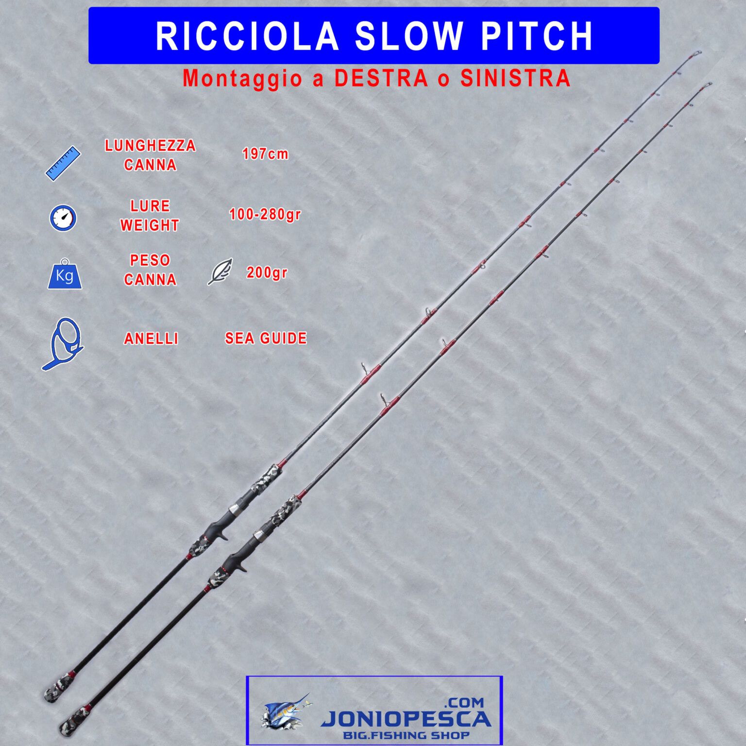 CANNA RICCIOLA SLOW PITCH 100-280gr (MULINELLO BOBINA ROTANTE) - Montaggio Anelli a Sinistra